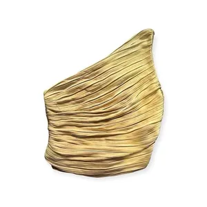 Joie‎ Womens Gold One Shoulder Pleated Top Small NEW thumbnail 3