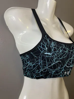 Under Armour Sports Bra Womens Small Black Abstract Print Racerback Padded thumbnail 2