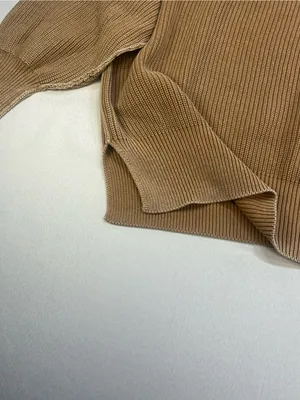 Aerie Love This Moment Brown Ribbed Sweater Shaker Stitch Side Slit Small thumbnail 5
