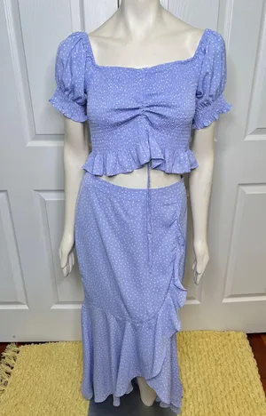 Red Dress Boutique Indigo Polka Dot Smocked Puff Sleeve Top & Ruffle Skirt Set thumbnail 11