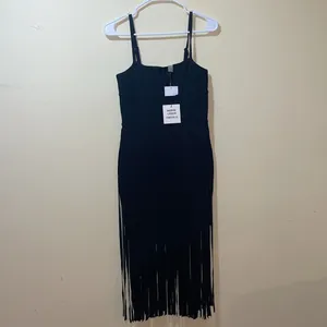 Women’s New Herve Leger x Forever 21 Transparent Black Bustier Fringe Bustier Ba thumbnail 6