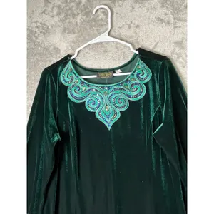 Bob Mackie Emerald Green Velvet Dress Embellished Beaded Neckline Elegant S New thumbnail 2