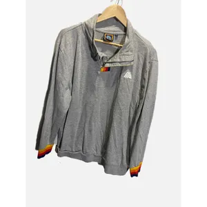 Aldi Gear Womens XL‎ Quarter Zip Sweatshirt Gray Rainbow Stripe Cuffs Pullover thumbnail 2