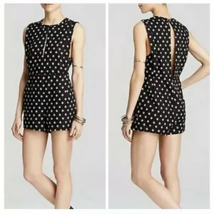 Free People Romper Ashley Black White Diamond Boxy Linen Blend XS thumbnail 1