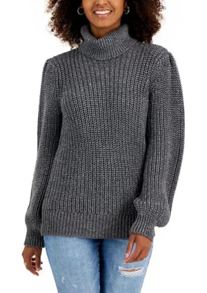 INC International Concepts Chunky Gray Metallic-Flecked Turtleneck Sweater thumbnail 1