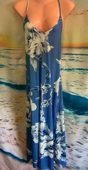 Misslook Blue Floral Maxi Flowy Dress Spaghetti Strap Size Small thumbnail 1