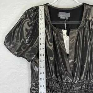 Anthropologie Metallic Carbon Tiered Maxi Dress Smocked Waist Short Sleeve S NEW thumbnail 6
