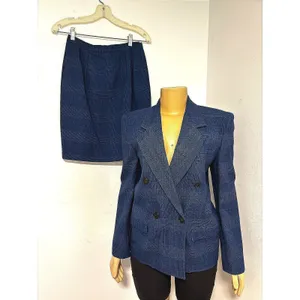 Christian Dior The Suit Vintage Blue Glen Plaid Skirt Set Double Breasted Size 8 thumbnail 13