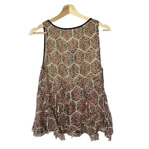 Free People Beige & Red Printed Raw Hem Tank Top XS‎ thumbnail 2