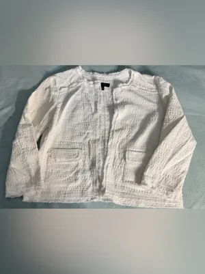 Ann Taylor White Textured Open-Front Jacket thumbnail 12