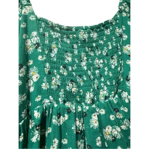 Anthropologie Puff Sleeve Button Front‎ Ruched Green Floral Mini Dress Small thumbnail 7