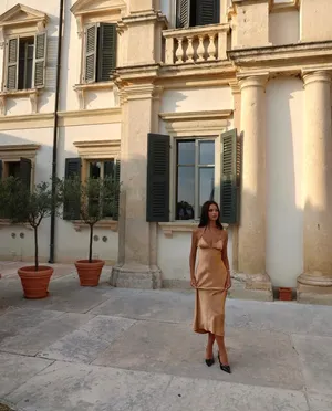Zara maxi dress bodycon slip satin ruffle carmel evening wedding cocktail thumbnail 3