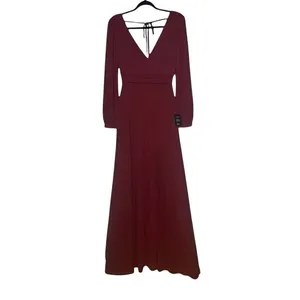 NWT Lulus Love You So Long Sleeve Openback Maxi Dress VNeck SideSlit S Burgundy thumbnail 3