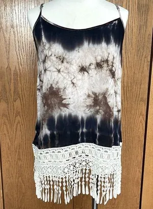 Entro Brown/Blue Tie Dye w/Lace Boho Tank Size L NWT thumbnail 1