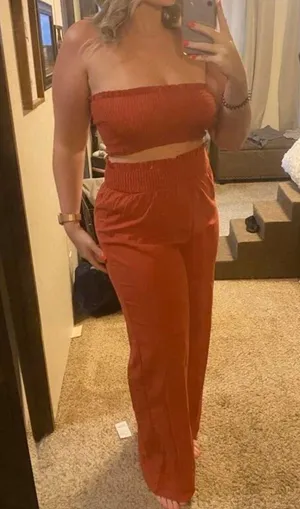 2 piece crop top pants set Orange Size M thumbnail 6
