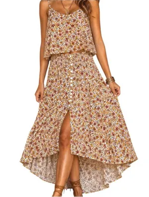 Cynthia Rowley Top Midi Skirt Set L Floral Matching Outfit‎ Peasant Cottage Boho thumbnail 1