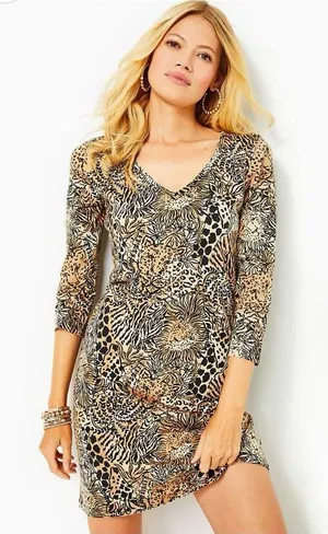 Lilly Pulitzer Tessa 3/4 Sleeve V-Neck Dress Rattan Walk On The Wild Side thumbnail 1