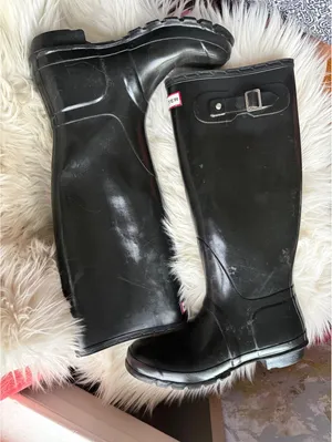 Hunter Black Tall Rain Boots with Adjustable Buckle thumbnail 8