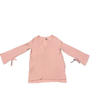 Blush Pink Ribbed V Neck Bow Tie Bell Sleeve Oversized Sweater size Small thumbnail 5