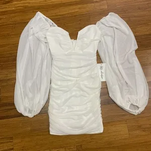 12th Tribe Alessandra White Mini Dress Women XS Ruch Bodycon Long Balloon Sleeve thumbnail 1
