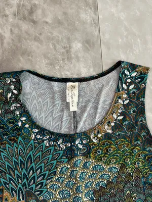 Per Siption Shirt Size M Women's Tunic Geometric Jersey Stretch Boho Summer Bead thumbnail 3
