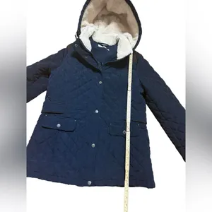 Laundry by‎ Shelli Segal Fleece-Lined Hooded Coat Navy Blue Quilted Sz L thumbnail 7