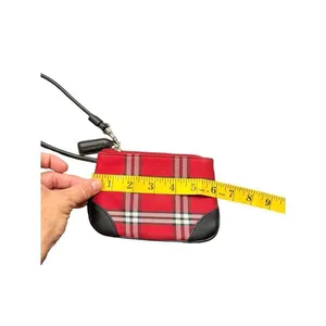 Liz Claiborne Red Plaid Wristlet With Leather Accents & Zipper Closure thumbnail 2