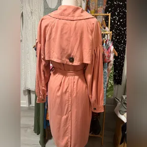 Free People Peach Trench Coat Fall Oversized Balloon‎ Sleeve Coquette Bohemian thumbnail 3