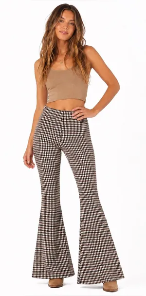 SO Small Houndstooth Flare Pants Brown Cream Stretch High Rise Retro Y2K thumbnail 1