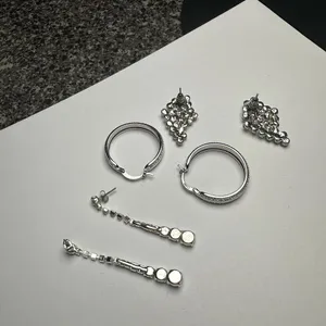 Sparkly Clear Rhinestone Pierced Earrings Lot Of 3 Dangle Hoop Stud Silver Tone thumbnail 10