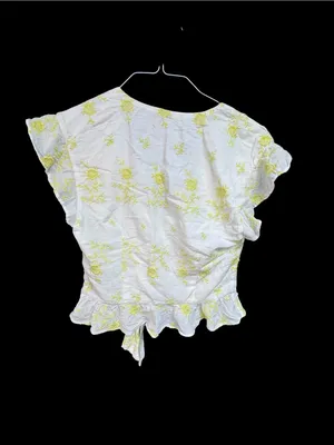 Abercrombie & Fitch White Tie-Front Top with Yellow Floral Embroidery thumbnail 4