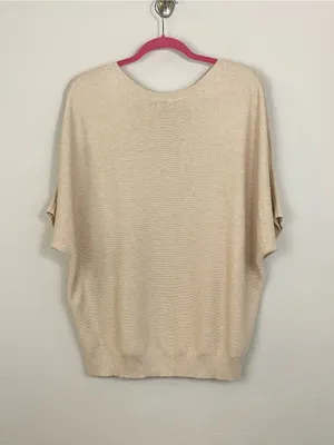 Quince Heather Oatmeal Lightweight Cotton Cashmere Link-Stitch Dolman Sweater L thumbnail 7