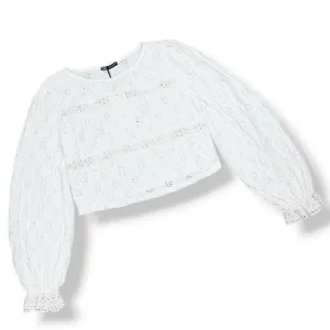 Zara Eyelet Balloon Sleeve Crop Top Shirt White Medium Cottagecore‎ Boho Country thumbnail 13