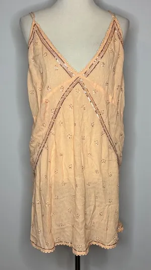 Free People - Chloe Embroidered Slip Mini Dress in Sweet Peach thumbnail 1