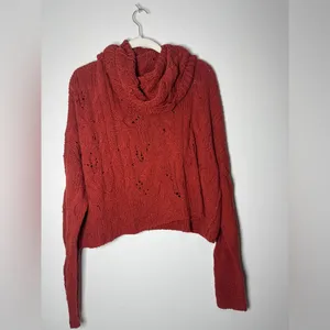 Free People Shades of Dawn Pullover Sweater Cowl Neck Slouchy Cable Knit Large thumbnail 3
