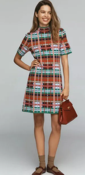 Anthropologie NWT The Nina Short-Sleeve Mock-Neck Mod Sweater Mini Dress thumbnail 1