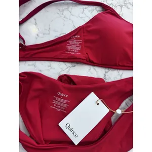 New Quince Cherry Red Scoop Neck Bikini Top & High Leg Bottom Set Size Medium thumbnail 3