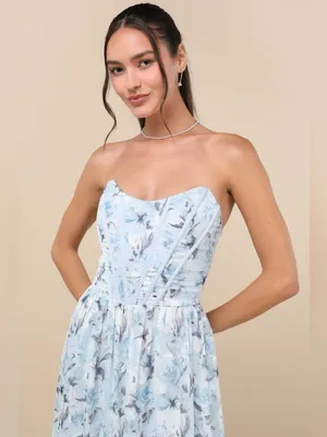 Lulu's Let There Be Romance Slate Blue Burnout Floral Maxi Dress thumbnail 3