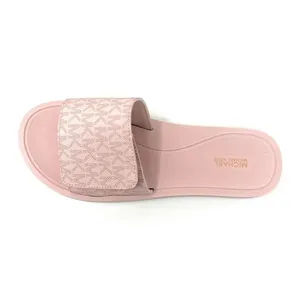 Michael Kors MK Signature Logo Print Wade Slide sandals in pink thumbnail 3