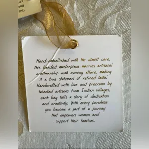 NWT~Striped Beaded Yellow & White Tote Hand Bag thumbnail 3