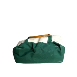 L.L. Bean Vintage 1980s Boat and Tote Canvas Cream Green Leather Handles – READ thumbnail 5