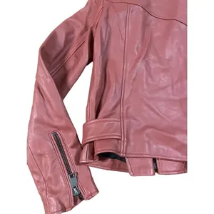 Bagatelle Women's Washed Leather Biker Moto‎ Belted Jacket in Sunset size XS thumbnail 7