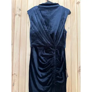 NWT Lulus Alluring Image Navy Blue Ruched Velvet Mock Neck Maxi Dress Gala Sz S thumbnail 4