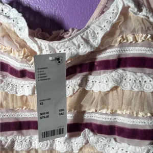 Kimchi Blue Ruffled Square-Neck Crop Top in Blush with Purple Accents thumbnail 8