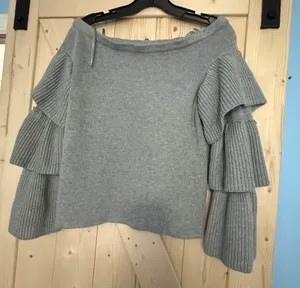 Endless Rose Off-the-Shoulder Tiered Ruffle Sleeve Sweater in Heather Grey 🩶 - Size S thumbnail 4