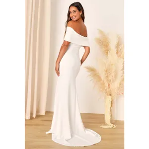 NWT Lulus Exceptional Romance White Off-the-Shoulder Mermaid Maxi Dress Bride M thumbnail 4