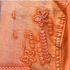 Marie Claire Jeans Women XL Coral Pink Acid Wash‎ Embroidered Denim Jacket thumbnail 3