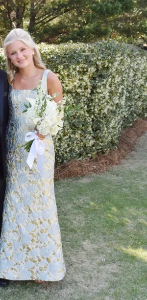 Dessy Collection metallic floral brocade trumpet gown thumbnail 3