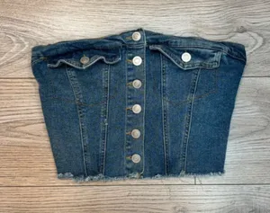Windsor Y2K Denim Strapless Corset Tube Top Medium thumbnail 1