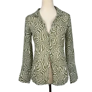 New Abercrombie & Fitch Green Sheer Long Sleeve Blouse Abstract Swirl Top Small‎ thumbnail 2